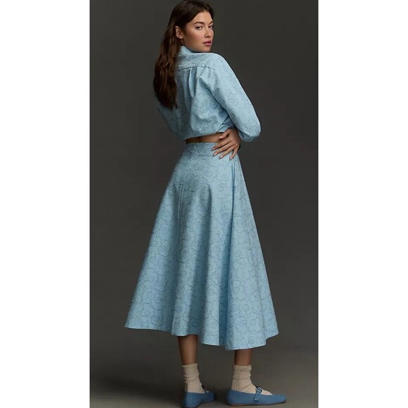 Anthropologie Marimekko Midi Skirt Blue Piirto Unikko Preppy Retro Size 34 New - Picture 3 of 13